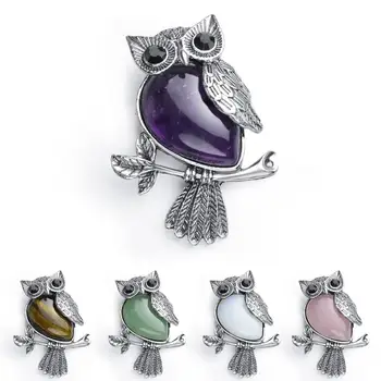 

Owl pendant necklace meditation healing crystal pendant women's men's owl brooch