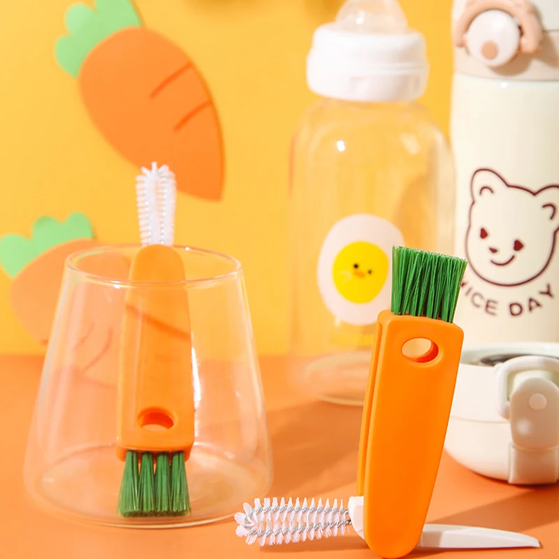 Cleaning Brush Portable Folding Household Baby Milk Bottle Cap Mouth Cup Cover Brush Cleaning Tool Washing Drink Straw Cleaner