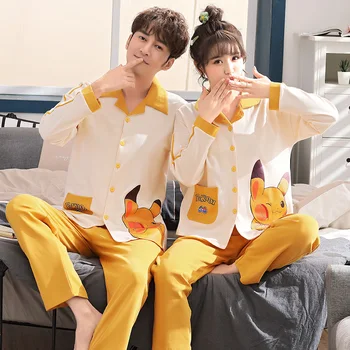 

2 sets of price lovers pajamas cute cartoon female cotton cardigan long suit leisure bigger sizes men leisurewear autumn