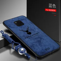 Modern Slim Protective Back Cover - Soft Silicone & Hard Fabric with Deer Design for Mate 20 (Blue)