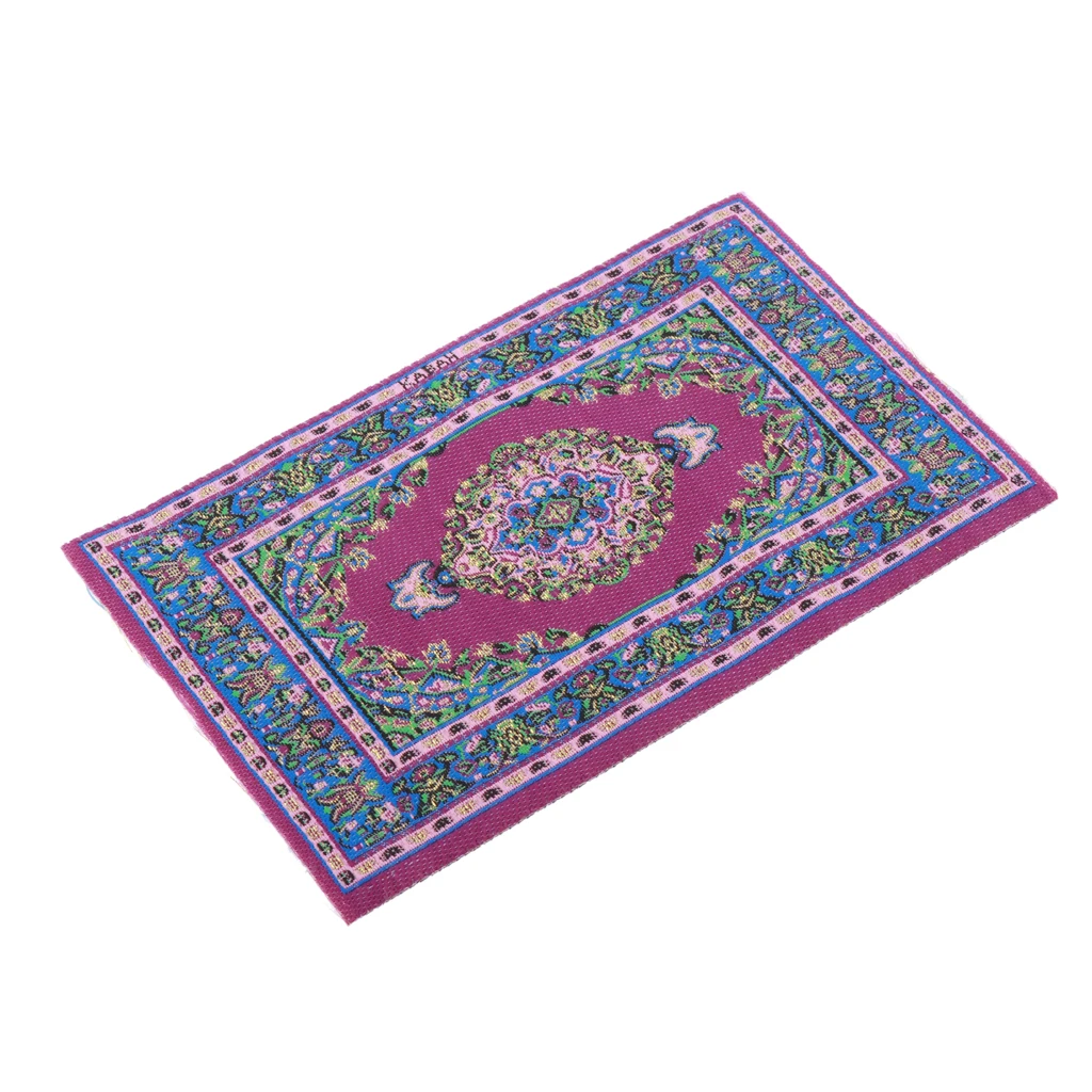 Handmade Miniature Flooring Carpet Embroidery Rug Toys for 1:12 Scale Dollhouse Decor - Purple