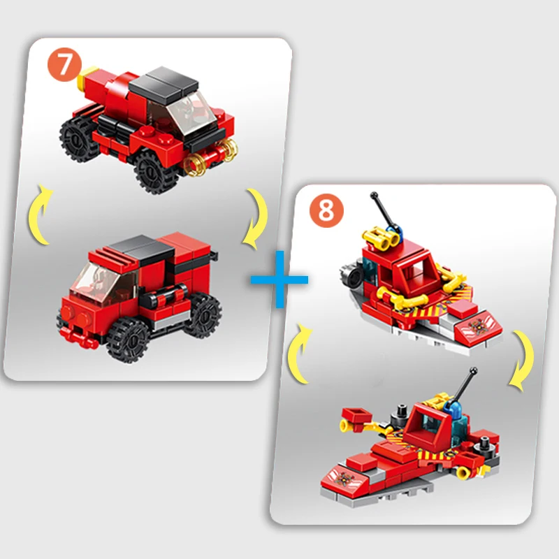 Building Blocks Fire Truck 12in1 City Building Bricks Fire Car Boat Stacking Toy Aircraft Rescue Robot Mini Fun Gift For Boy Kid - Цвет: N0.7-NO.8