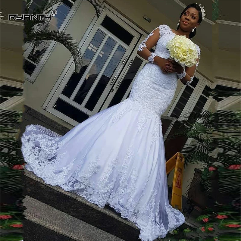 Vestidos de novia подгонянное с блестящими бусинами с длинными рукавами свадебное платье Роскошная Часовня Поезд Иллюзия Длинные свадебные платья