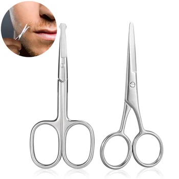 

ETEREAUTY 2pcs Stainless Steel Nose Hair Scissors Beard Shaping Tool Moustaches Trimmer Scissors Kit