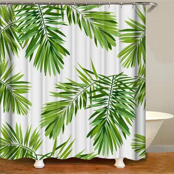 

Green plant butterfly shower curtain bathroom waterproof polyester shower curtain leaf printing bathroom shower curtain