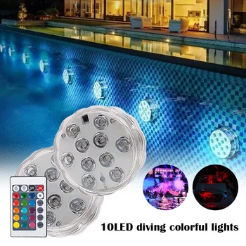 

10LEDs Diving Knob Lights LED Pool Lights Aquarium Colorful Light Remote Control Underwater Waterproof Lights ALI88