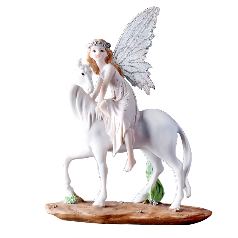  Modern Simple Horse Riding Flower Faerie Unicorn Angel Resin Art&Craft Figurines Creative Children  - 4000343892410