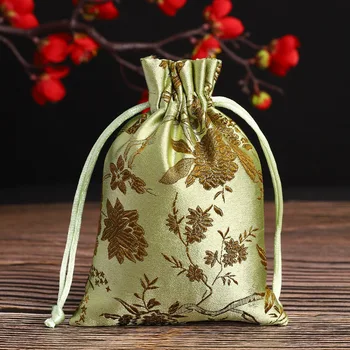 

50Pcs 10x14cm Handmade Embroidery Drawstring Packing Bag Gift Chinese Style Silk Brocade Jewelry Bag Trinket Storage Pouch