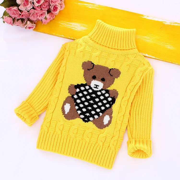 bear-yellow Г. Осенне-зимние детские вязаные пуловеры с высоким воротником для маленьких мальчиков и девочек, теплые плотные свитера с высоким воротником для детей от 2 до 8 лет - Цвет: bear-yellow