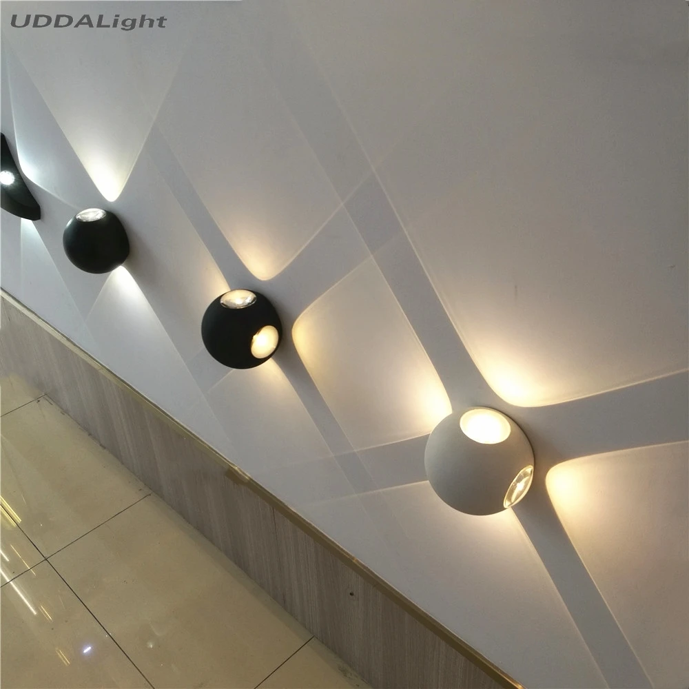110*95mm 4 side lighting 12w wall lamp round black white waterproof indoor/outdoor wall decoration lighting
