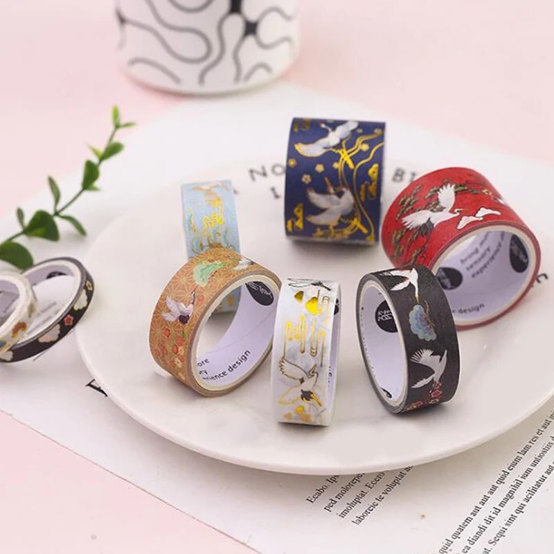 

8Tape/box Washi Tape Scrapbooking Diary Stationery Crane Gold Foil Decorative Adhesive Masking Tapes For Photo Album Decoration