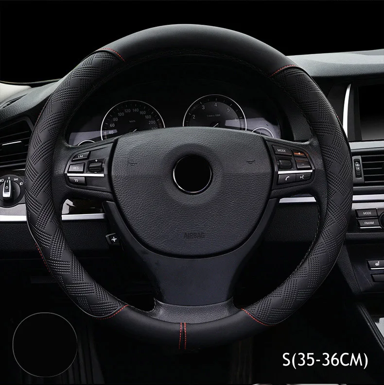 Универсальная оплетка автомобильного руля диаметром 36/38 см кожаное рулевое колесо Чехлы автоматические колеса аксессуары для автомобильного интерьера - Название цвета: S Black