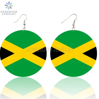 

SOMESOOR Double Sides Printing Black Country Jamaica Flag Wooden Drop Earrings Photos African Wood Jewelry For Women Gfits