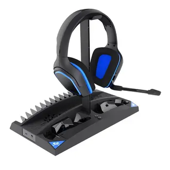 

6 in 1 PS4 / PS4 Slim / PS4 Pro Charging Base Dual Controller Charger with Headphone Stand Vertical Console Cooling Stand Chargi