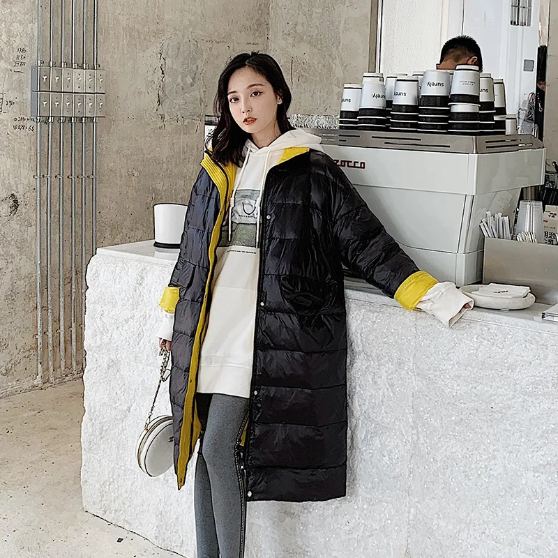 

2019 Thin down Jacket Women's Korean-style Mixed Colors Loose-Fit over-the-Knee Students BF Cotton-padded Clothes down Coat Fat