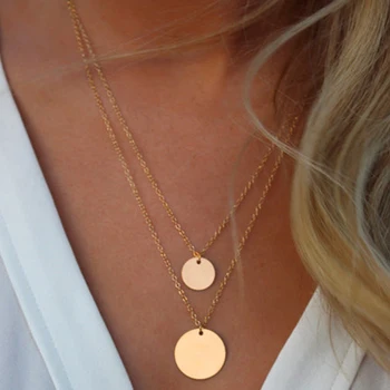 

Double Layers Necklace Bohemian Round Alloy Pendant Necklace Retro Layered Jewelry Party Gift Jewelry 2020 Women's Necklace