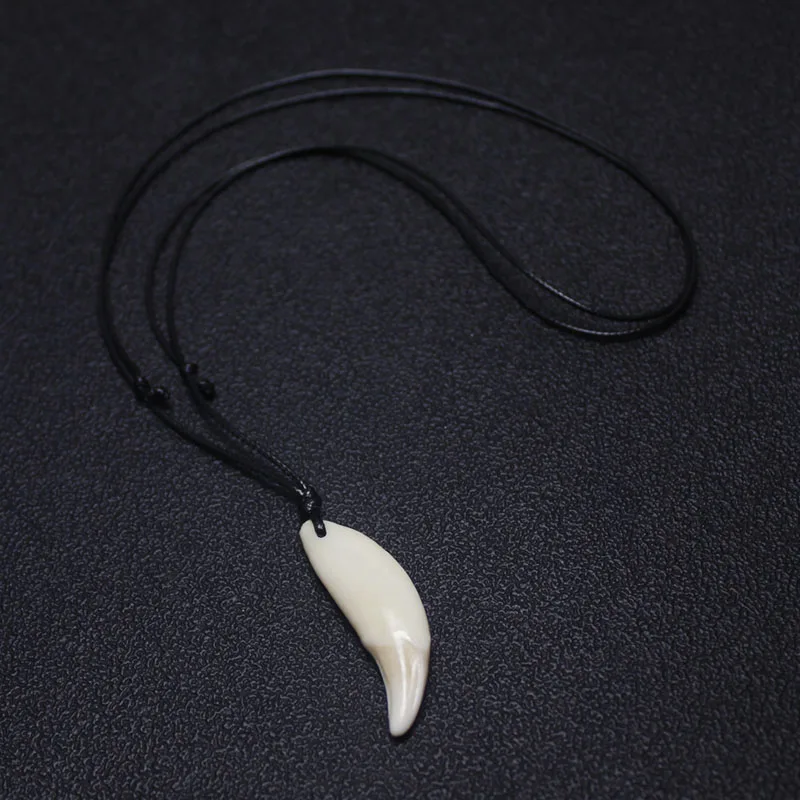Real Natural Tooth Necklace Black Rope Choker Fashion Vintage Necklace Adjustable Length