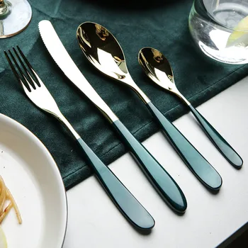 

Dinnerware Set Luxury Gold Fork Spoon Set Steak Knife Modern Kitchen Gift Tableware Aparelho De Jantar Dinnerware Set AC50CS
