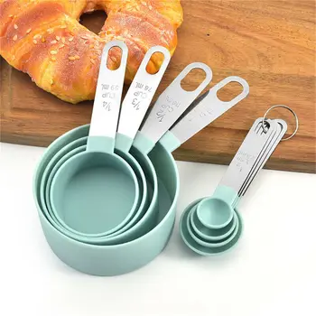 

8pcs Stainless Steel Measuring Cups Spoons Kitchen Baking Cooking Tools Set Dishwasher Clip Ring Premium