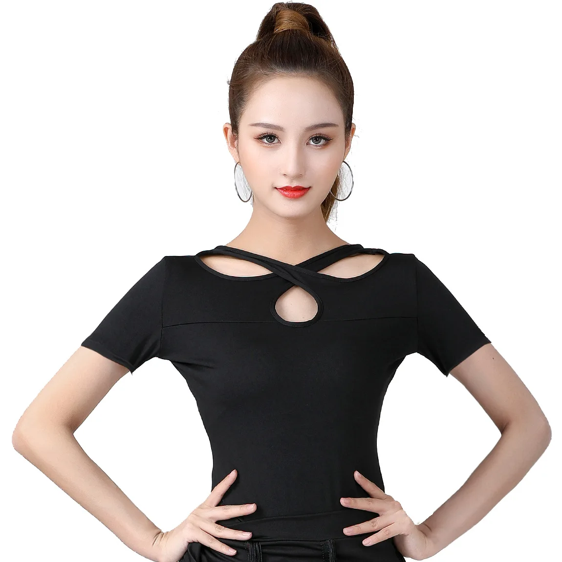 2024 Adult Women Latin Dance Basic Shirt Sexy Chest Hollow Dancing Tops Dancewear Ballroom Flamengo performanc Practice Costume