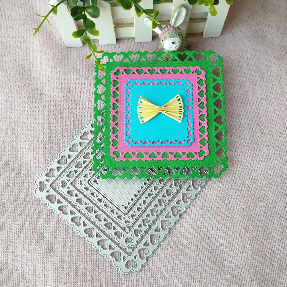 

METAL CUTTING DIE cut square frame nesting heart rosette Scrapbook paper craft album card punch knife art cutter die
