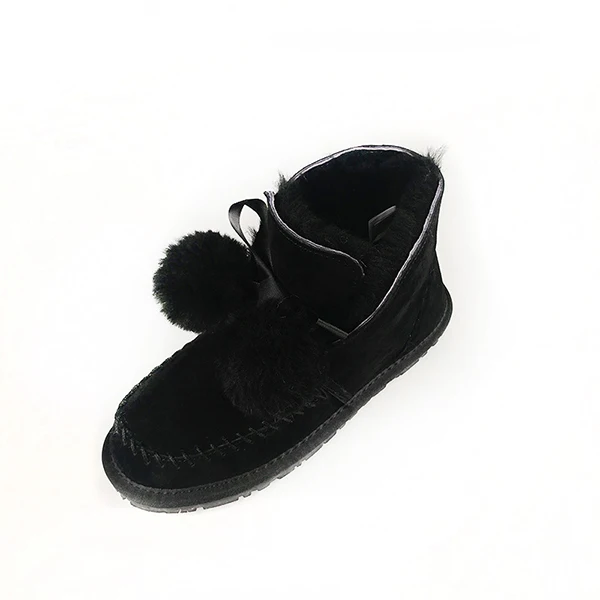 Женская зимняя обувь; ботильоны; теплые ботинки из натуральной кожи; женская плюшевая обувь на плоской подошве; повседневная обувь на шнуровке размера плюс DE - Цвет: Black