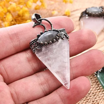 

Rock Quartz Labradorite Stone Pendant Energy Reiki Healing Amulet DIY Making Jewerly Accessories