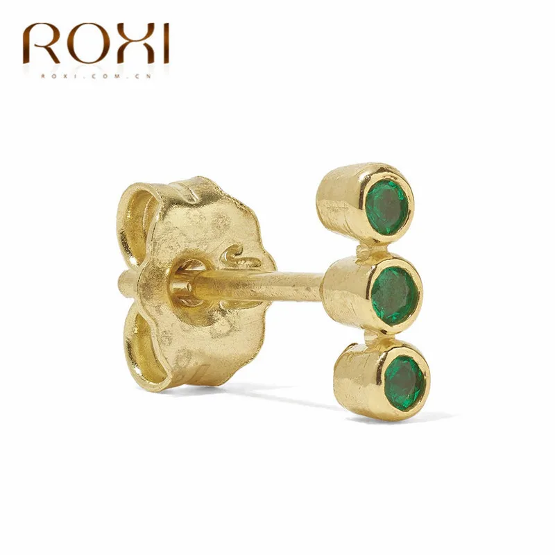 ROXI роскошные 925 пробы серебряные маленькие круглые CZ циркониевые серьги-гвоздики для женщин Boho ювелирные изделия натуральный синий бирюзовый камень серьги