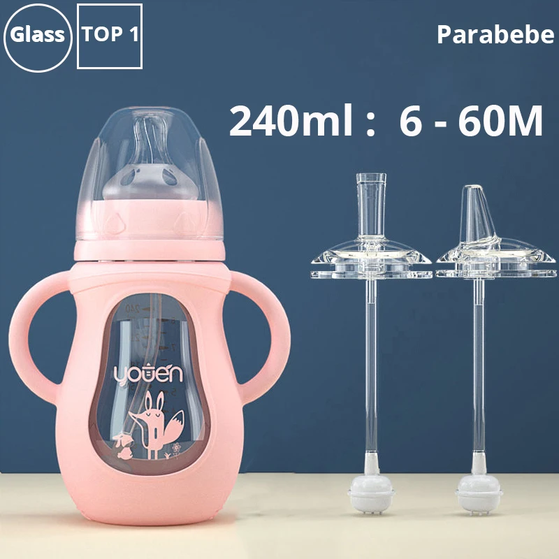 Cute Glass Baby Bottle Silicone Straw Water Drink Bottles For Baby Milk Feeder Set Baby Feeding Bottle Newborn Baby Bottle Spoon Bottles Aliexpress