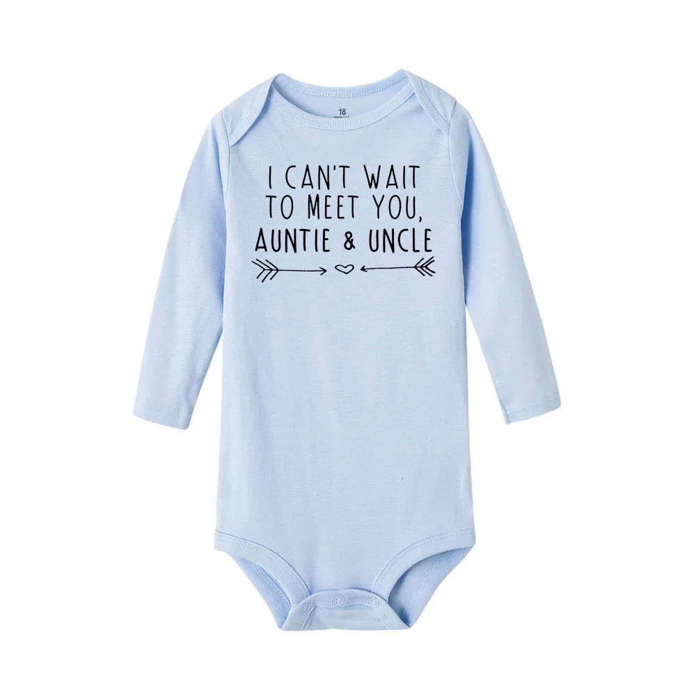 Newborn Knitting Romper Hooded  I Can't Wait To Meet You Auntie and Uncle Baby Boy Girl Toddler Auntie Romper Jumpsuit Clothes Outfit 0-24M Casual  Wear baby clothes cheap