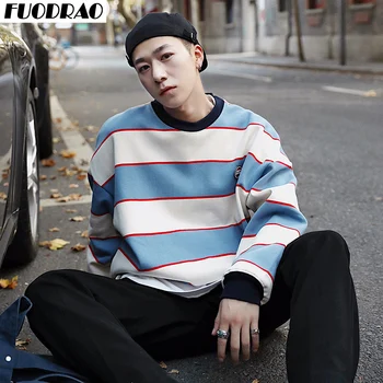 

FUODRAO Striped Hoodies Men Oversized Sweatshirts Autumn Korean Fashion Pullovers Japanese Loose Streetwear Plus Size 5XL W266
