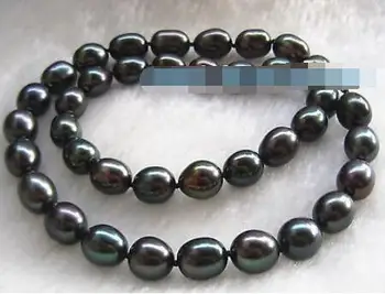 

18" AAA 9-10MM black PEARL NECKLACE 14K GOLD CLASP