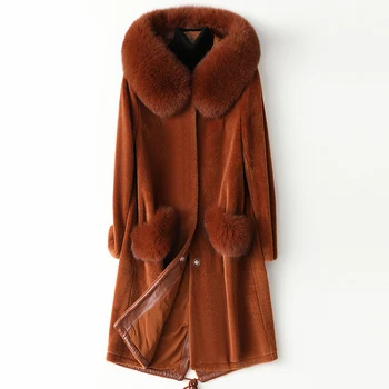 

Real Fur Coat Fox Fur Collar 100% Wool Jacket Autumn Winter Coat Women Clothes 2020 Korean Vintage Sheep Shearling Tops ZT3651