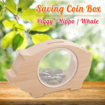 

Animal Transparent Wooden Money Box Whale Hippo Piggy Bank Coin Storage Box Money Saving Box Birthday Creative Gift