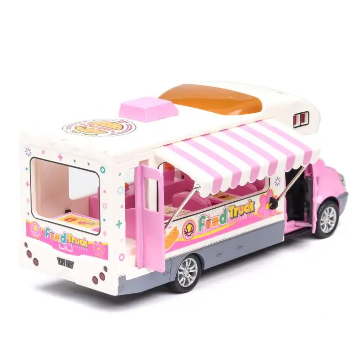 

Simulation 1:32 Amusement Park Scenic Area Dining Car with Voice Broadcast Alloy Kid's Toy Car Model Brithday Gifts for Girls