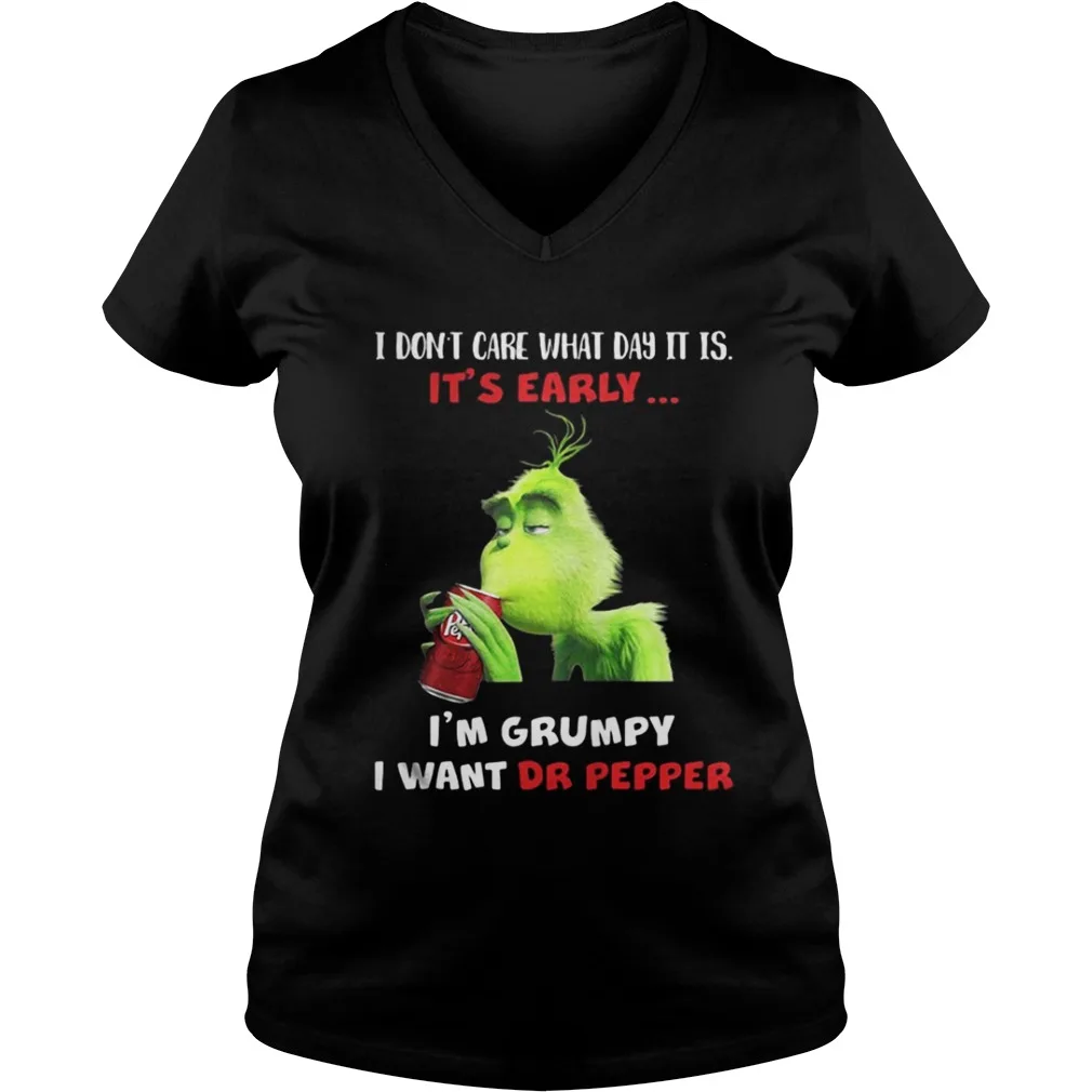 Grinch Im Grumpy I Want Dr Papper Рождественская женская футболка с v-образным вырезом