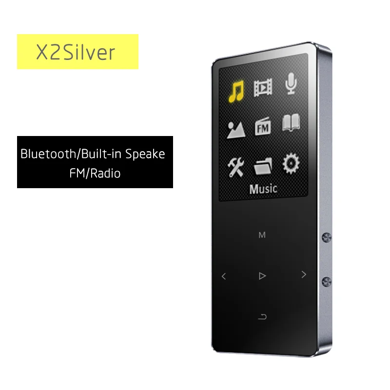 X2Silver IQQ новая версия MP3-плеер с bluetooth Динамик Сенсорный экран и встроенный 16G HiFi портативный walkman с радио/FM/запись - Цвет: X2Silver