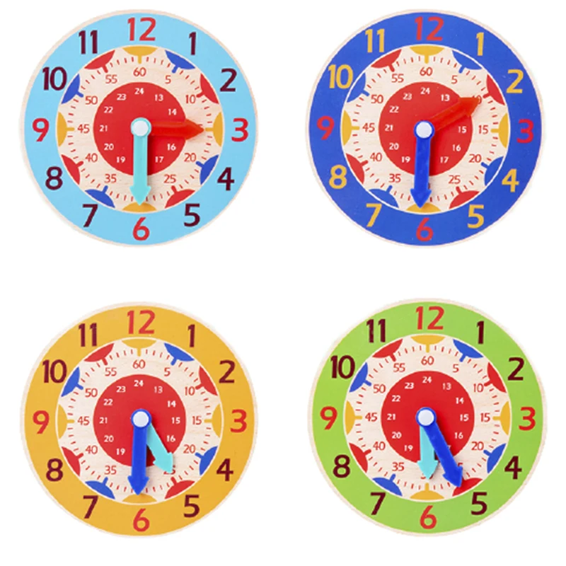 Children Montessori Wooden Clock Toys Hour Minute Second Cognition Colorful Clocks Teaching Aids for Kids Preschool Children 2