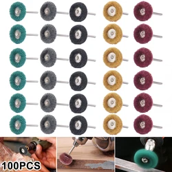 Mini brosse tampon à récurer, 100 pièces, roue Abrasive, Fiber de Nylon, tête de ponçage, polissage, 25mm, ensemble pour Dremel 