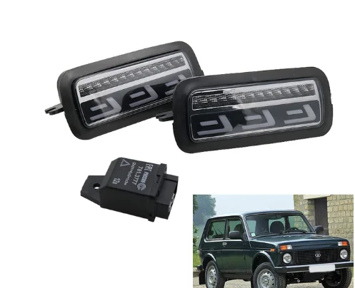 Для Lada Niva 4X4 URBAN 1995- боковой светодиодный DRL светильник s Белый бегущий Янтарный поворотник функция аксессуары светодиодный задний светильник реле - Цвет: DRL AND Relay