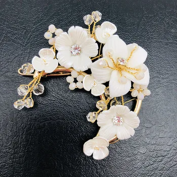 

NPASON Bridal headdress accessories color frog clip white moon ceramic flower hairpin accessories factory wholesale