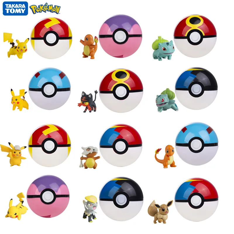 

Pokemon Pokeball With Cartoons Movie Anime Figure Pikachu Charmander Eevee Squirtle Vulpix Quality Pet Action Model Toys Gifts