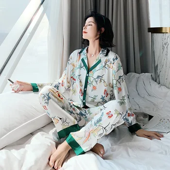 

Silk Pajamas for Women Autumn Pijama Women Pijama Saten Mujer Pigiama Donna Sleepwear Set Home Clothes Long Sleeve Pajamas Set