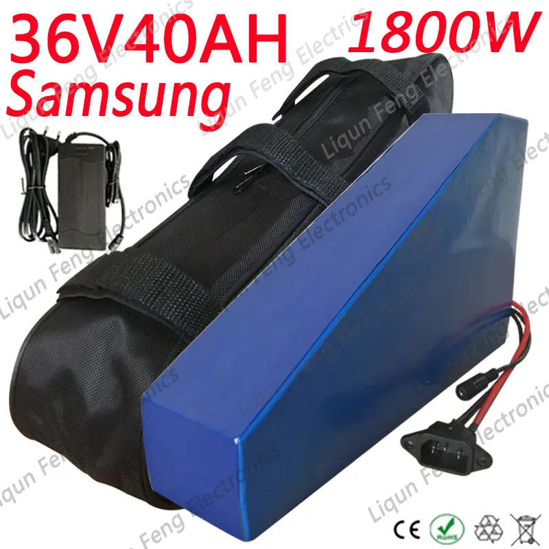 Треугольник стиль 36V 40AH e-велосипед батарея 36V высокой мощности 1800W использовать для samsung 3000MAH элемент литиевой батареи сумка