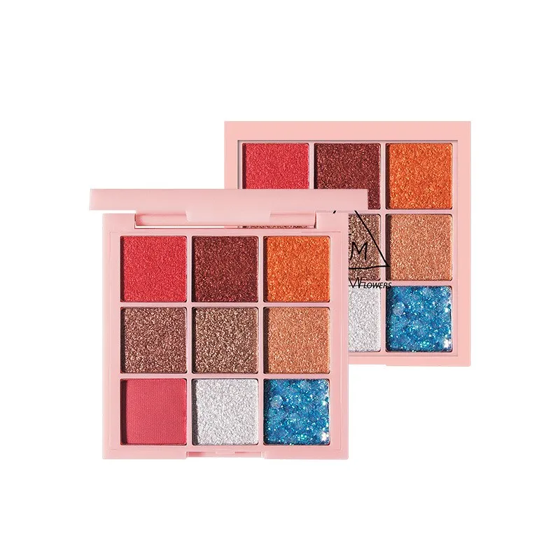 Glitter eyeshadow 9 цветов, розовый, красивый, глазурованный макияж, тени для век, палитра для макияжа, кисти, мерцающие, пигментированные, тени для век, палитра для макияжа - Цвет: Glitter eyeshadow