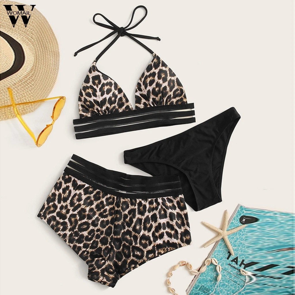 

2020 Bikinis set Women Swimsuit Bandeau bikini Leopard Print swimwear women Push-Up bathing suit Halter Biquini beach holiday