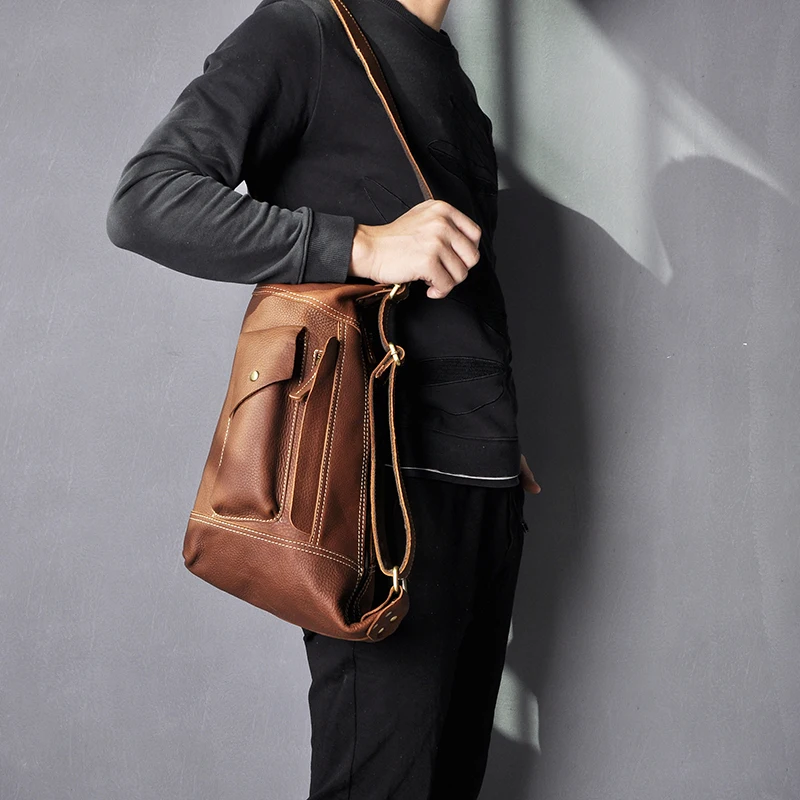 Trend Men Quality Crazy horse Leather Casual Fashion Crossbody Chest Sling Bag Design Travel One Shoulder Bag Daypack Male 2329