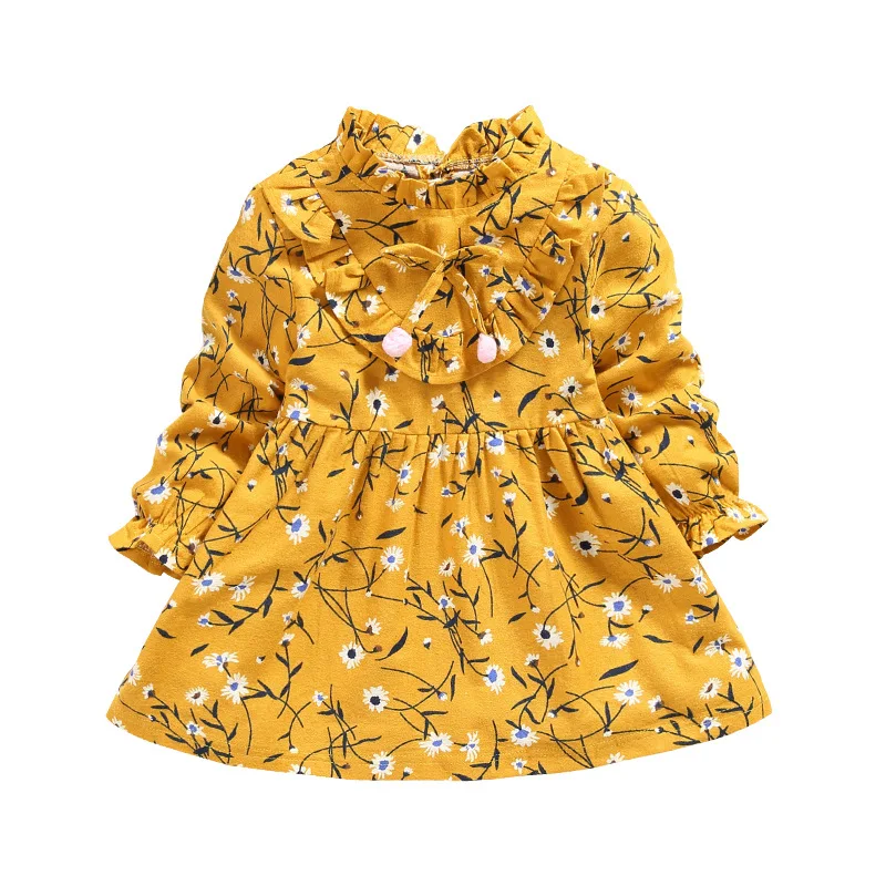 Модное платье для малышей Хлопковое платье с длинными рукавами для маленьких девочек осенняя одежда для девочек