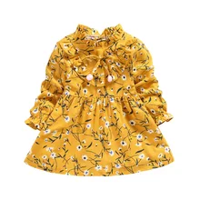 Модное платье для малышей Хлопковое платье с длинными рукавами для маленьких девочек осенняя одежда для девочек