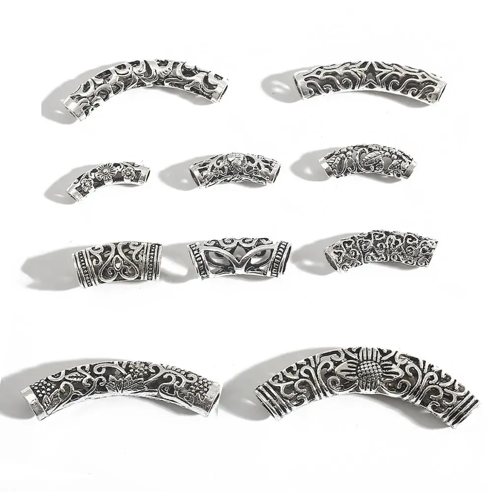 Antique Silver Plated Curved Tube Beads